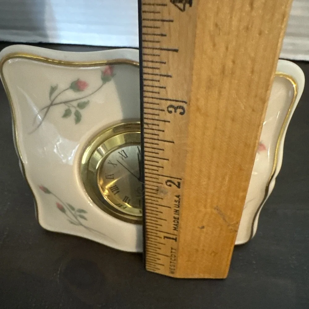 Lenox Rose Manor Small Porcelain Desk Clock‎ With Gold Trim & Flowers